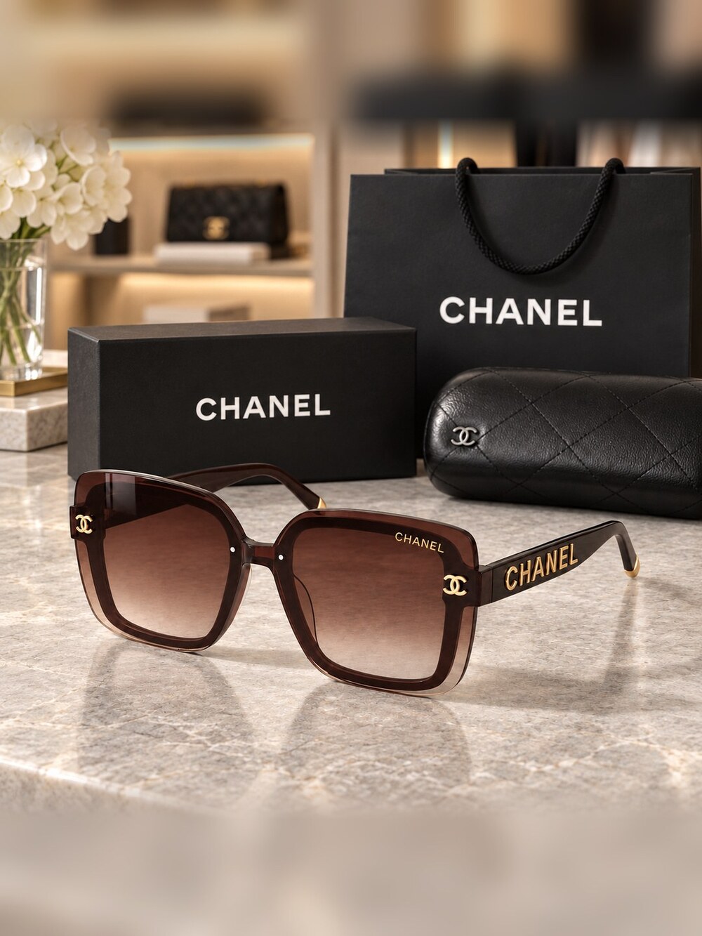 Chanel Brown Tinted Square Shades - Picture 2 of 6